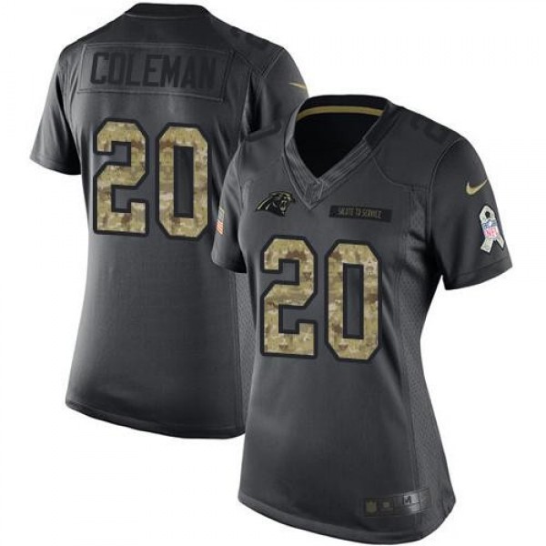 Women's Panthers #20 Kurt Coleman Black Stitched NFL Limited 2016 Salute to Service Jersey
