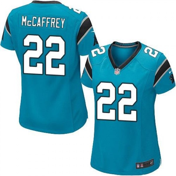 Women's Panthers #22 Christian McCaffrey Blue Alternate Stitched NFL Elite Jersey