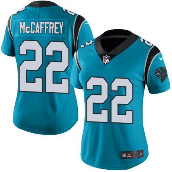 Women's Panthers #22 Christian McCaffrey Blue Stitched NFL Limited Rush Jersey