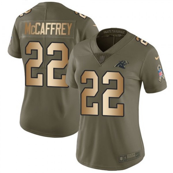 Women's Panthers #22 Christian McCaffrey Olive Gold Stitched NFL Limited 2017 Salute to Service Jersey