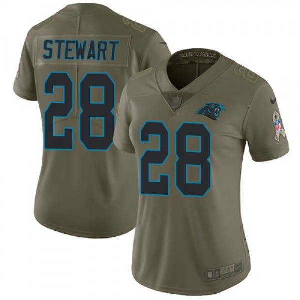 Women's Panthers #28 Jonathan Stewart Olive Stitched NFL Limited 2017 Salute to Service Jersey
