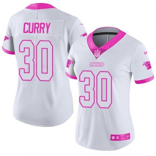 Women's Panthers #30 Stephen Curry White Pink Stitched NFL Limited Rush Jersey
