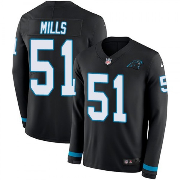 Nike Panthers #51 Sam Mills Black Team Color Men's Stitched NFL Limited Therma Long Sleeve Jersey