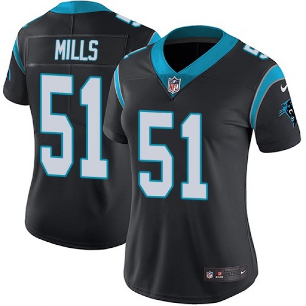 Women's Panthers #51 Sam Mills Black Team Color Stitched NFL Vapor Untouchable Limited Jersey