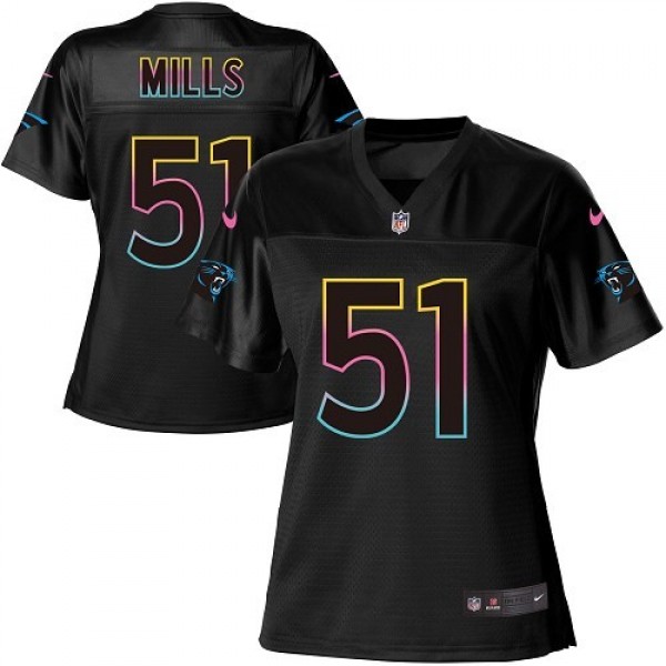 Women's Panthers #51 Sam Mills Black NFL Game Jersey