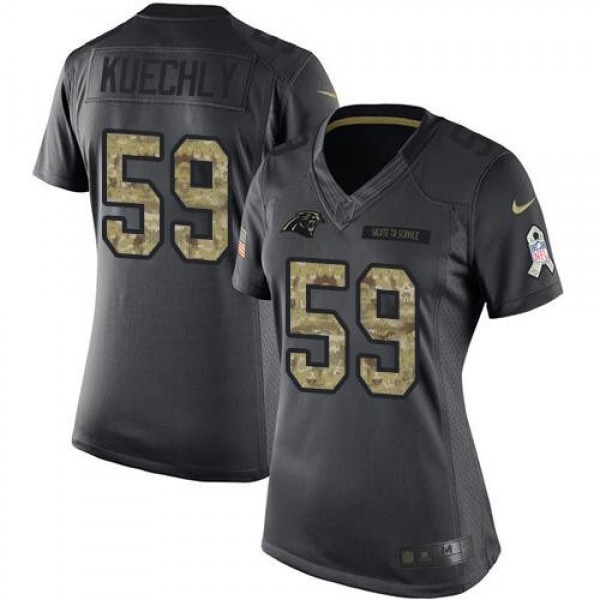 Women's Panthers #59 Luke Kuechly Black Stitched NFL Limited 2016 Salute to Service Jersey