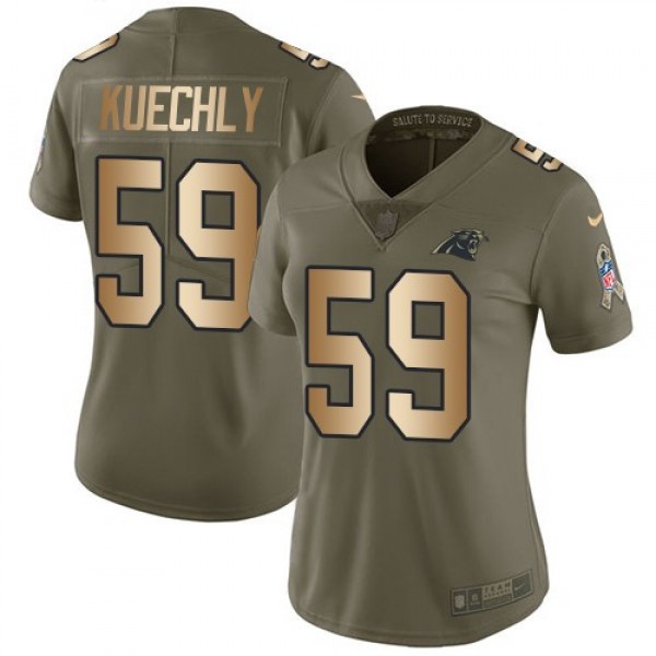 Women's Panthers #59 Luke Kuechly Olive Gold Stitched NFL Limited 2017 Salute to Service Jersey