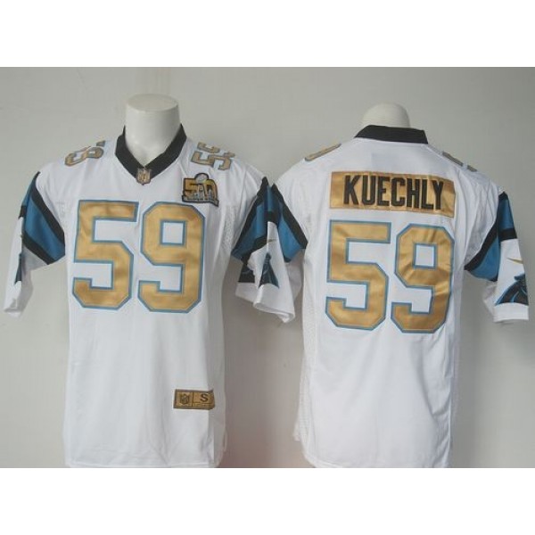 Nike Panthers #59 Luke Kuechly White Super Bowl 50 Collection Men's Stitched NFL Elite Jersey