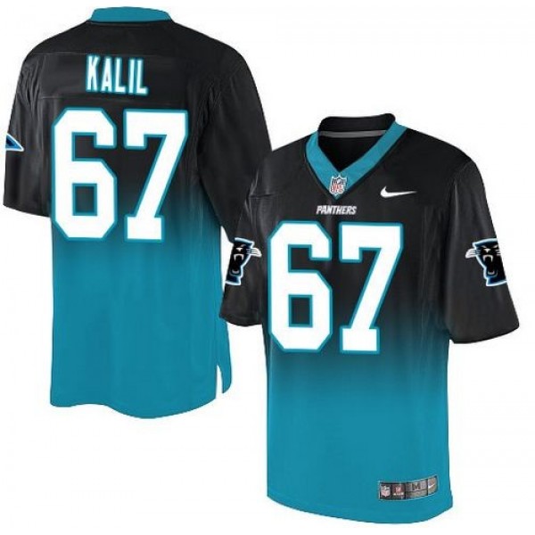 Nike Panthers #67 Ryan Kalil Black/Blue Men's Stitched NFL Elite Fadeaway Fashion Jersey