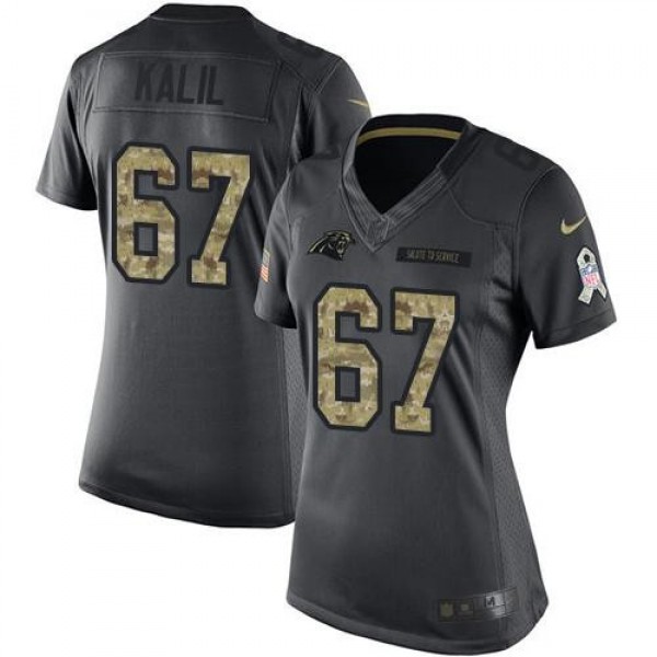 Women's Panthers #67 Ryan Kalil Black Stitched NFL Limited 2016 Salute to Service Jersey