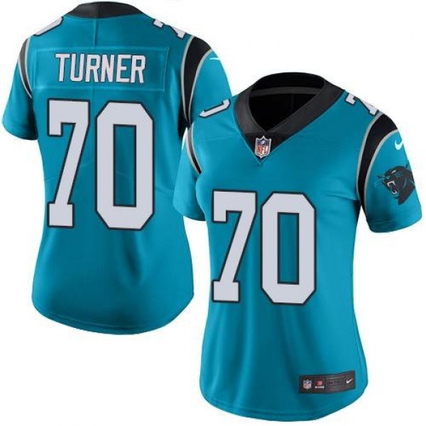Women's Panthers #70 Trai Turner Blue Stitched NFL Limited Rush Jersey