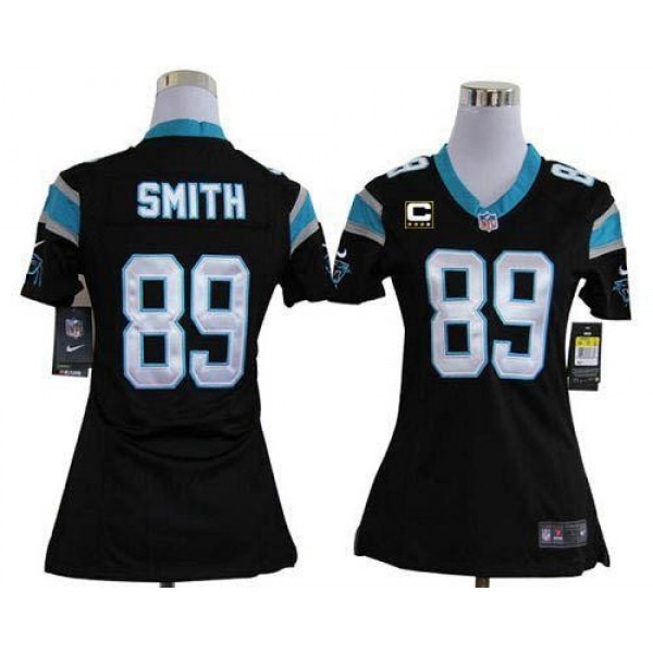Women's Panthers #89 Steve Smith Black Team Color With C Patch Stitched NFL Elite Jersey