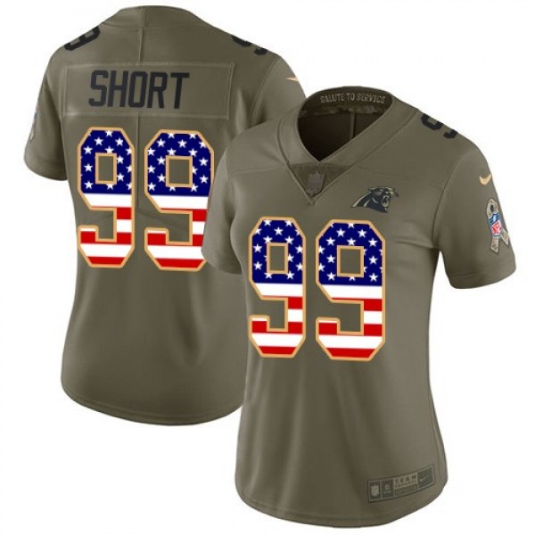 Women's Panthers #99 Kawann Short Olive USA Flag Stitched NFL Limited 2017 Salute to Service Jersey
