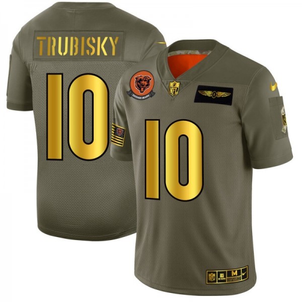 Chicago Bears #10 Mitchell Trubisky NFL Men's Nike Olive Gold 2019 Salute to Service Limited Jersey
