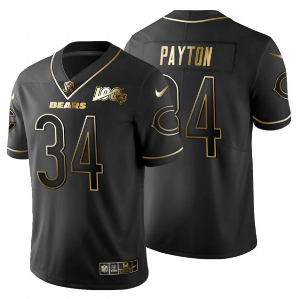 Chicago Bears #34 Walter Payton Men's Nike Black Golden Limited NFL 100 Jersey