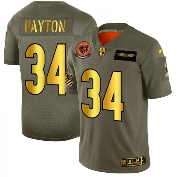 Chicago Bears #34 Walter Payton NFL Men's Nike Olive Gold 2019 Salute to Service Limited Jersey