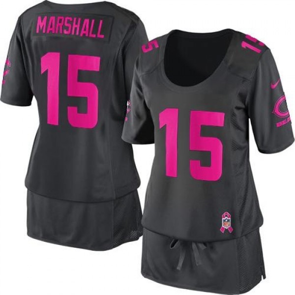 Women's Bears #15 Brandon Marshall Dark Grey Breast Cancer Awareness Stitched NFL Elite Jersey