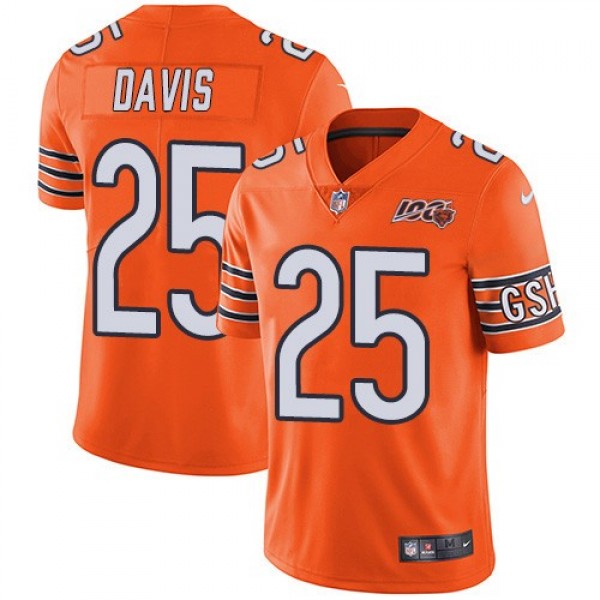 Nike Bears #25 Mike Davis Orange Men's 100th Season Stitched NFL Limited Rush Jersey