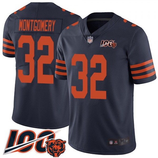 Nike Bears #32 David Montgomery Navy Blue Alternate Men's Stitched NFL 100th Season Vapor Limited Jersey