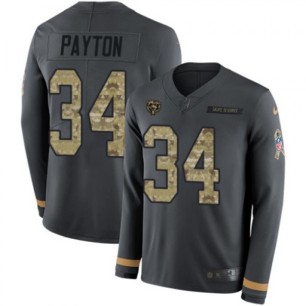 Nike Bears #34 Walter Payton Anthracite Salute to Service Men's Stitched NFL Limited Therma Long Sleeve Jersey