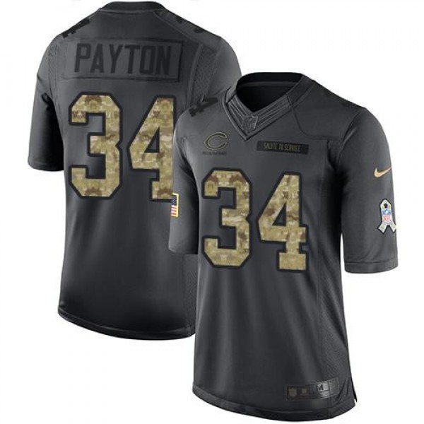 Nike Bears #34 Walter Payton Black Men's Stitched NFL Limited 2016 Salute to Service Jersey