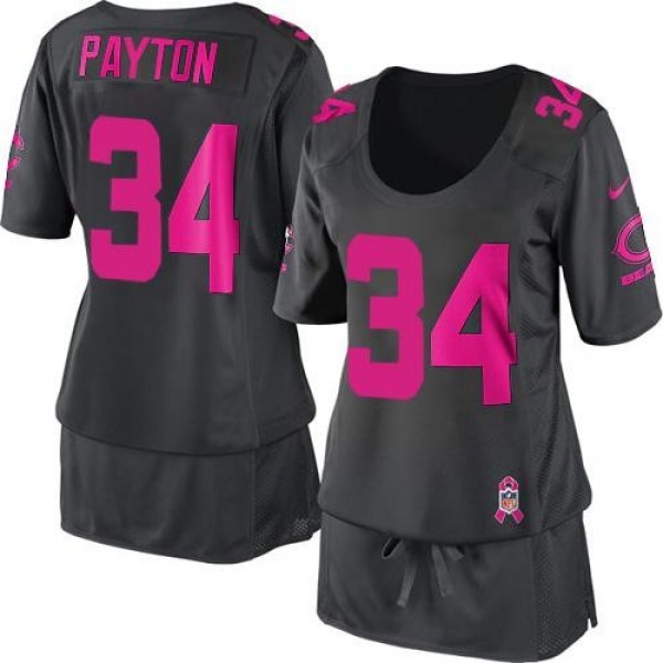Women's Bears #34 Walter Payton Dark Grey Breast Cancer Awareness Stitched NFL Elite Jersey