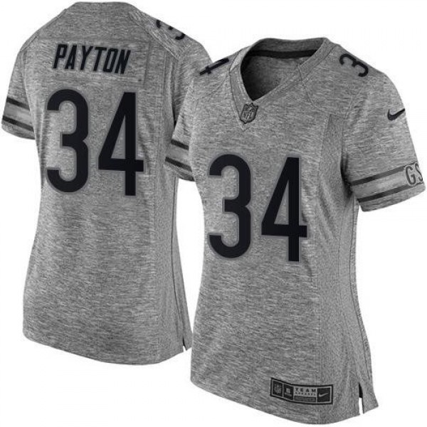 Women's Bears #34 Walter Payton Gray Stitched NFL Limited Gridiron Gray Jersey