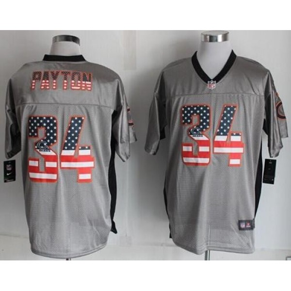 Nike Bears #34 Walter Payton Grey Men's Stitched NFL Elite USA Flag Fashion Jersey
