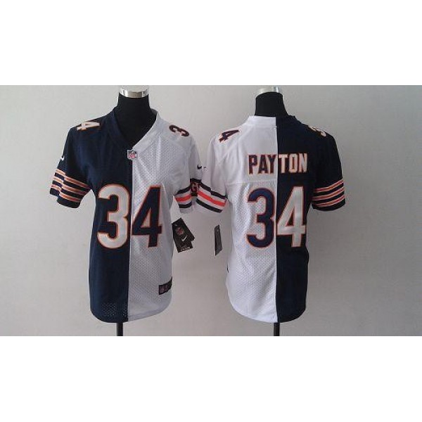 Women's Bears #34 Walter Payton Navy Blue White Stitched NFL Elite Split Jersey