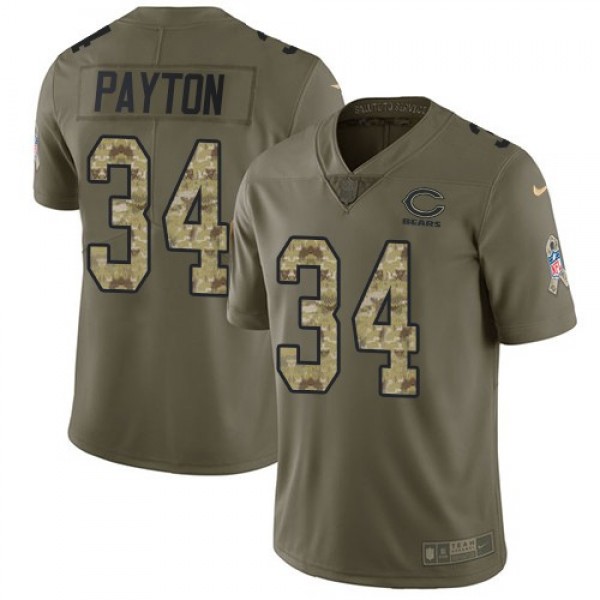 Nike Bears #34 Walter Payton Olive/Camo Men's Stitched NFL Limited 2017 Salute To Service Jersey
