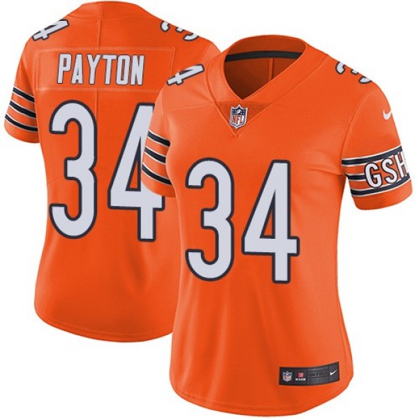 Women's Bears #34 Walter Payton Orange Stitched NFL Limited Rush Jersey