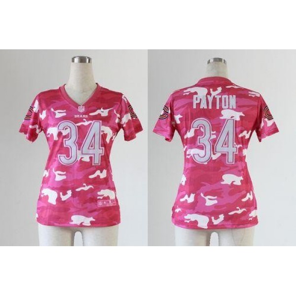 Women's Bears #34 Walter Payton Pink Stitched NFL Elite Camo Jersey