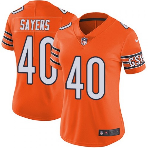 Women's Bears #40 Gale Sayers Orange Stitched NFL Limited Rush Jersey