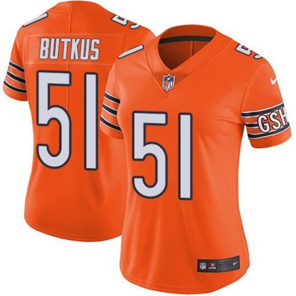 Women's Bears #51 Dick Butkus Orange Stitched NFL Limited Rush Jersey