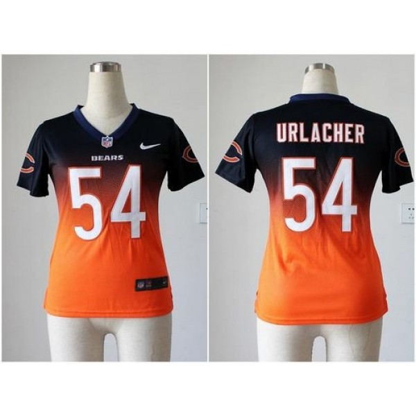 Women's Bears #54 Brian Urlacher Navy Blue Orange Stitched NFL Elite Fadeaway Jersey