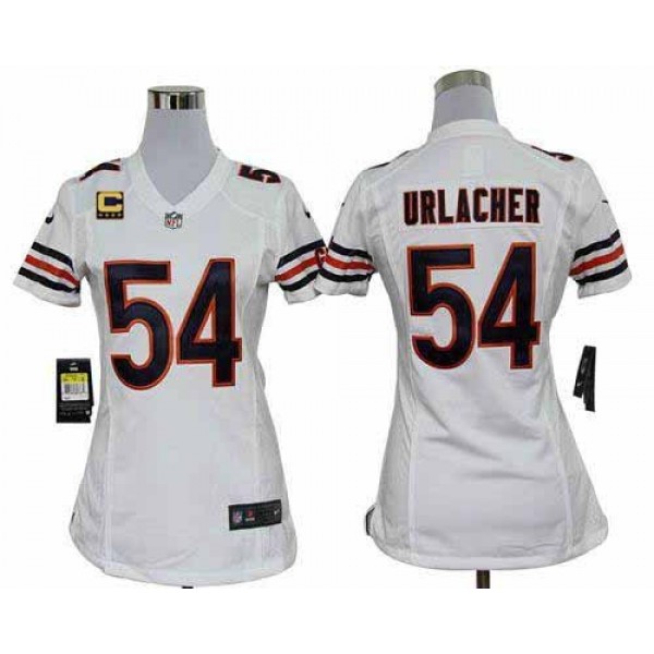 Women's Bears #54 Brian Urlacher White With C Patch Stitched NFL Elite Jersey