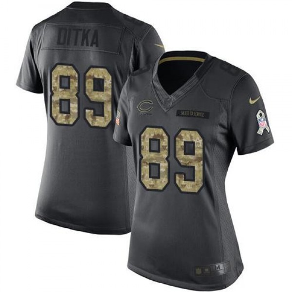 Women's Bears #89 Mike Ditka Black Stitched NFL Limited 2016 Salute to Service Jersey