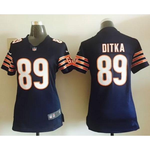 Women's Bears #89 Mike Ditka Navy Blue Team Color Stitched NFL Elite Jersey