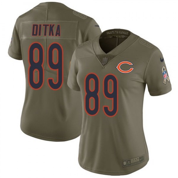 Women's Bears #89 Mike Ditka Olive Stitched NFL Limited 2017 Salute to Service Jersey