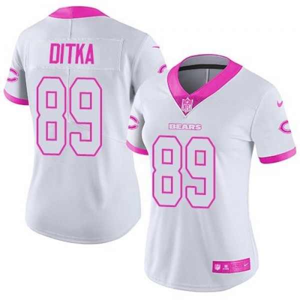 Women's Bears #89 Mike Ditka White Pink Stitched NFL Limited Rush Jersey