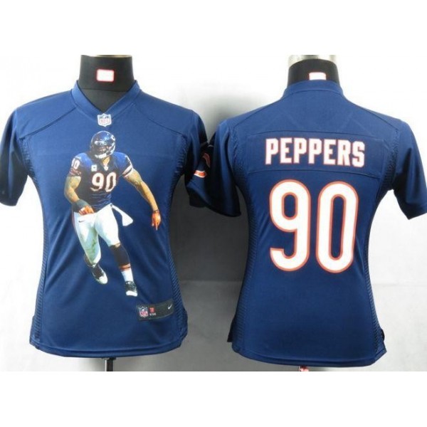 Women's Bears #90 Julius Peppers Navy Blue Team Color Portrait NFL Game Jersey