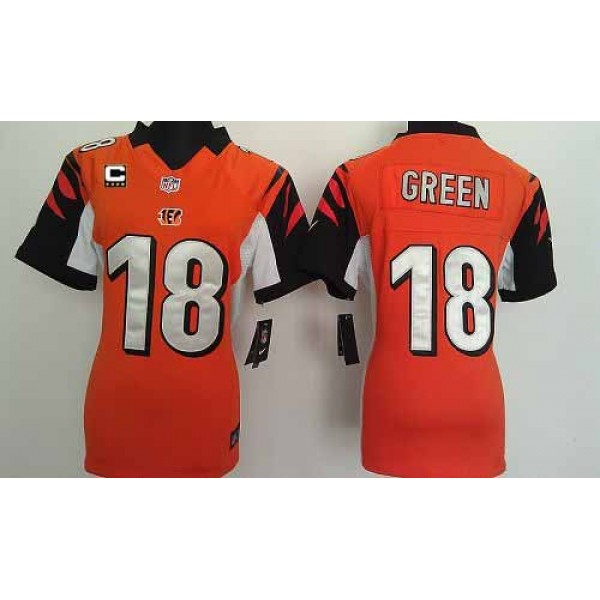 Women's Bengals #18 AJ Green Orange Alternate With C Patch Stitched NFL Elite Jersey
