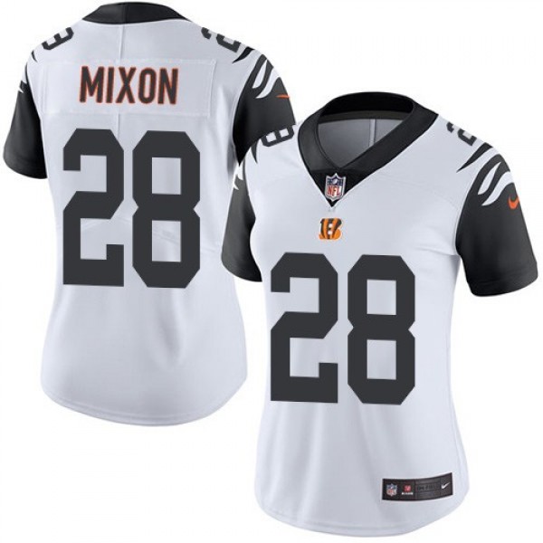Women's Bengals #28 Joe Mixon White Stitched NFL Limited Rush Jersey