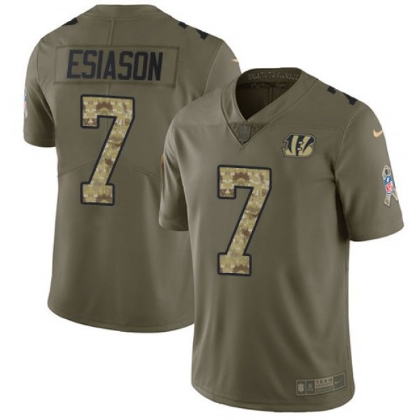 Nike Bengals #7 Boomer Esiason Olive/Camo Men's Stitched NFL Limited 2017 Salute To Service Jersey