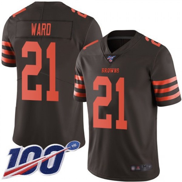 Nike Browns #21 Denzel Ward Brown Men's Stitched NFL Limited Rush 100th Season Jersey