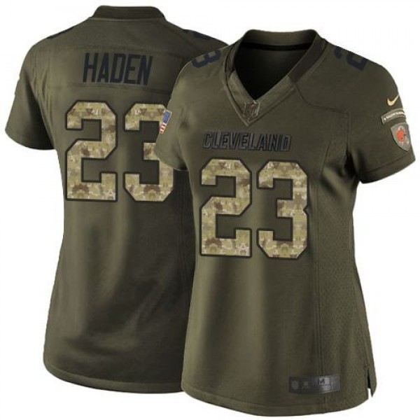 Women's Browns #23 Joe Haden Green Stitched NFL Limited Salute to Service Jersey