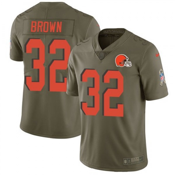 Nike Browns #32 Jim Brown Olive Men's Stitched NFL Limited 2017 Salute To Service Jersey