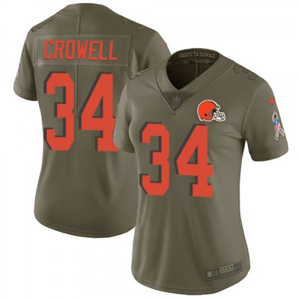 Women's Browns #34 Isaiah Crowell Olive Stitched NFL Limited 2017 Salute to Service Jersey