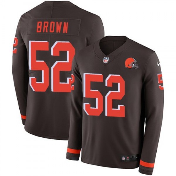 Nike Browns #52 Preston Brown Brown Team Color Men's Stitched NFL Limited Therma Long Sleeve Jersey
