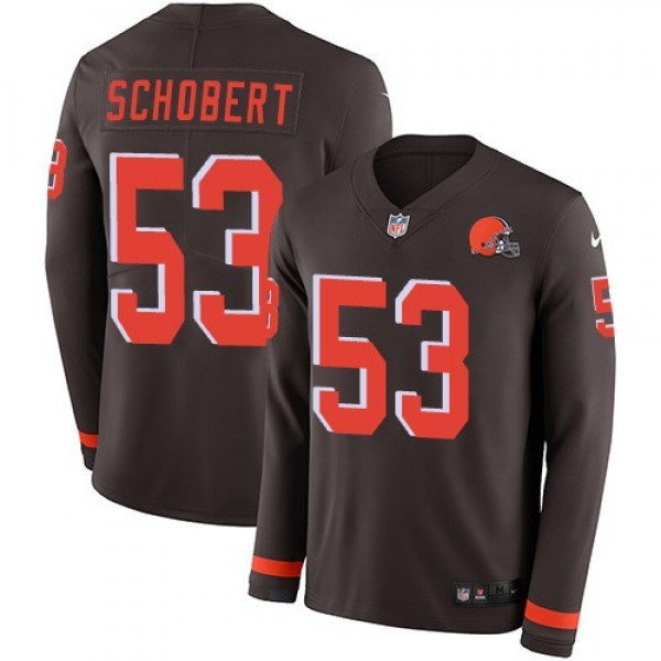 Nike Browns #53 Joe Schobert Brown Team Color Men's Stitched NFL Limited Therma Long Sleeve Jersey